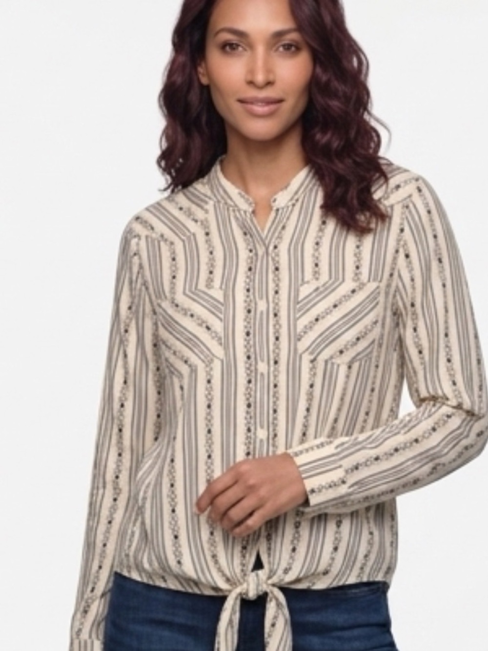 Karen Kane Boho Southwestern Stripe Tie Front Blouse XS Rayon